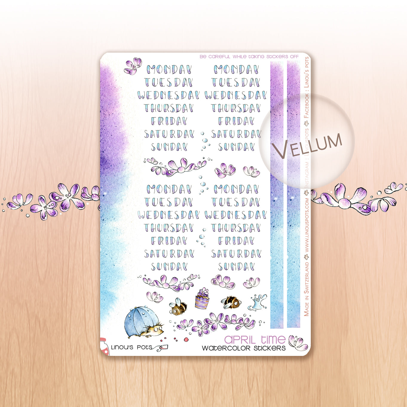 Buzzing In The Rain - Watercolor Planner stickers - Weekly Lettered Headers