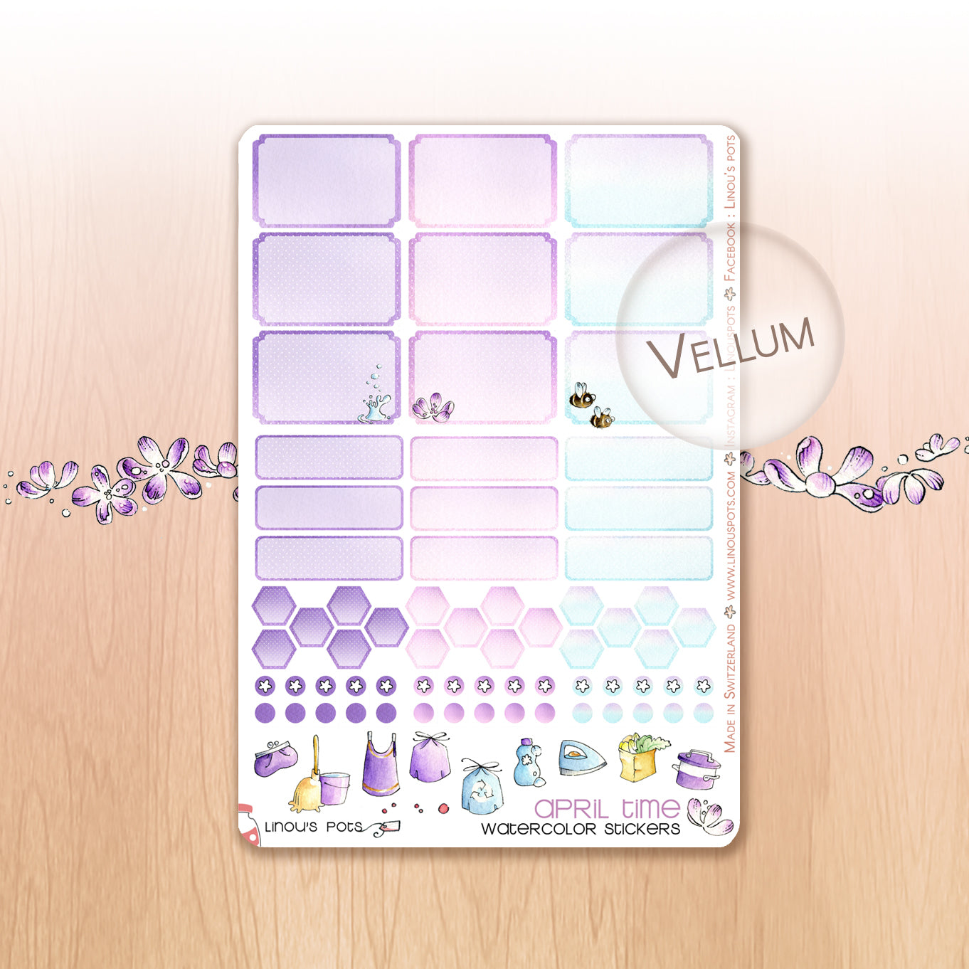 Buzzing In The Rain - Watercolor Planner Stickers - 1,5’’ Hemiboxes &amp; Eventboxes