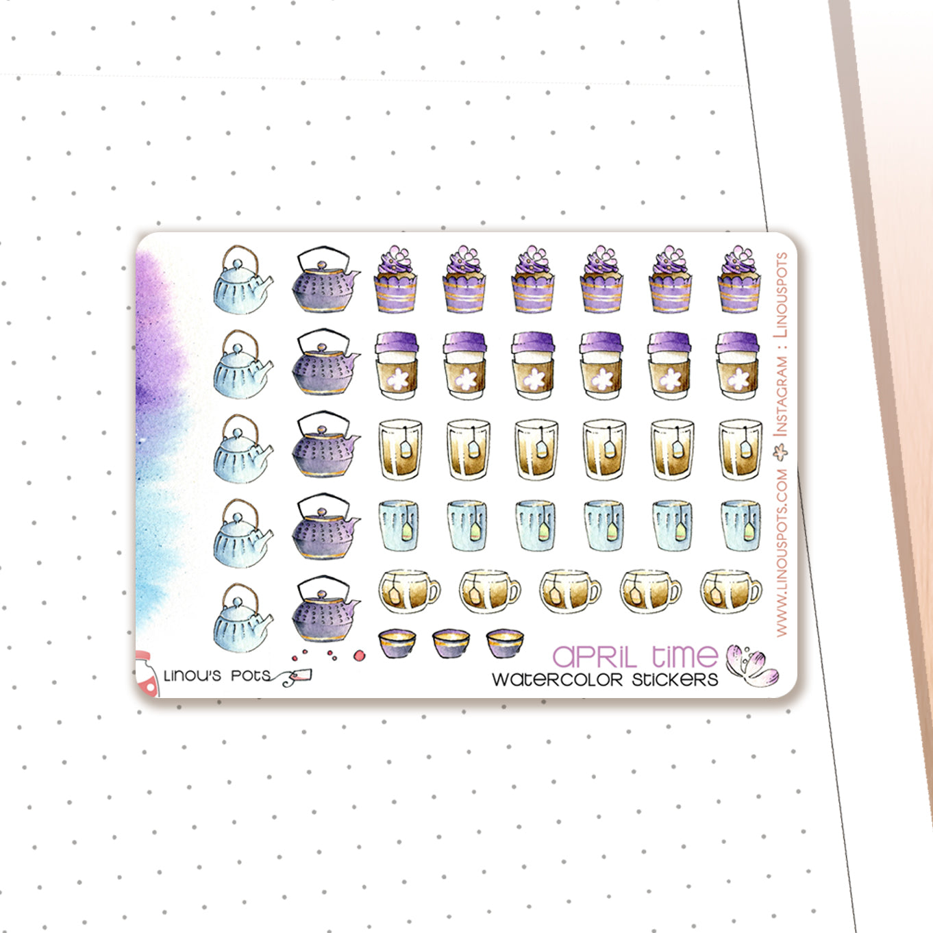 Buzzing In The Rain - Watercolor Planner Stickers MINI - Hot Beverages