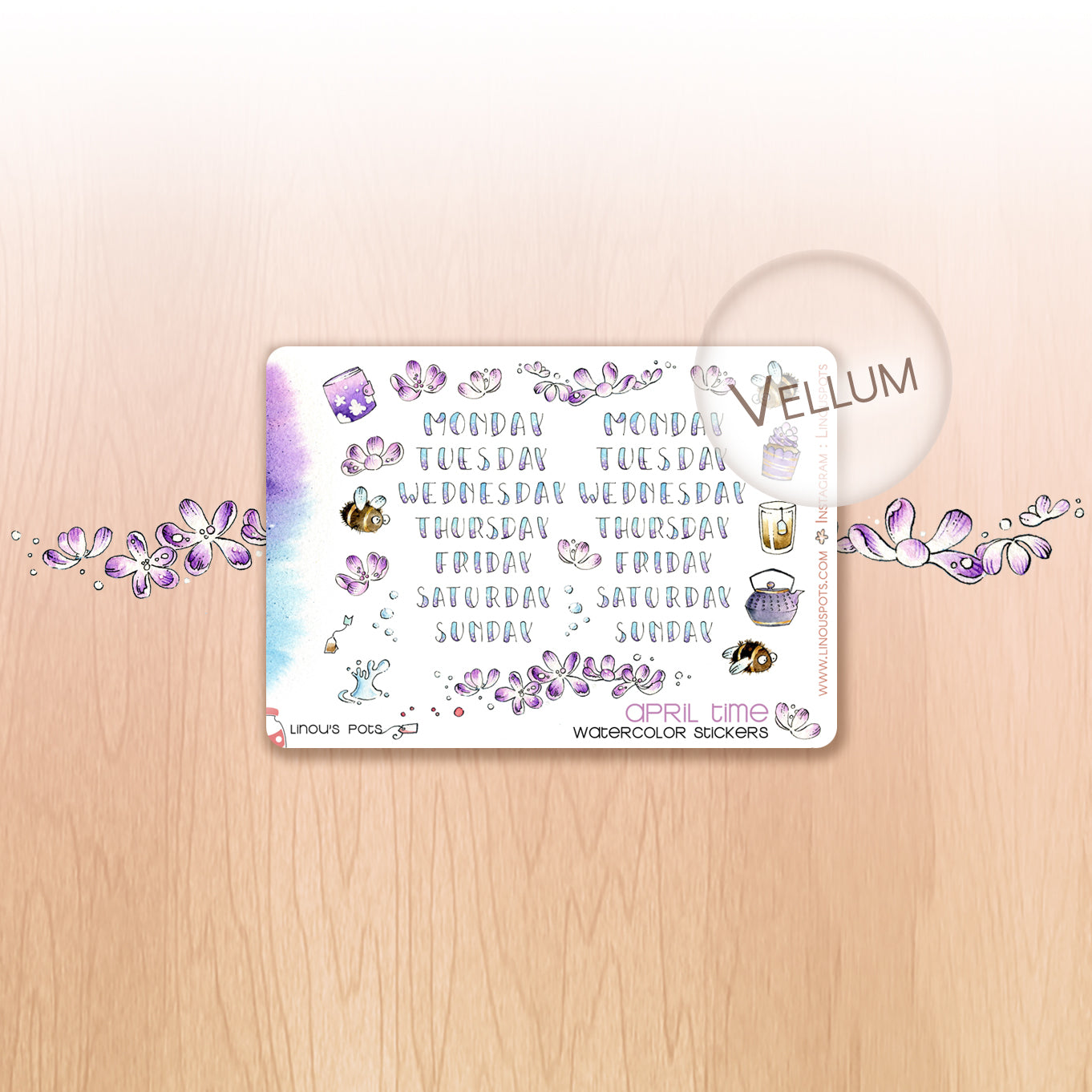 Buzzing in the Rain - Watercolor Planner Stickers MINI - Weekly Lettered Headers