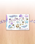 Buzzing in the Rain - Decorative Watercolor Stickers MINI - Bees & Hedgehogs Under The Rain