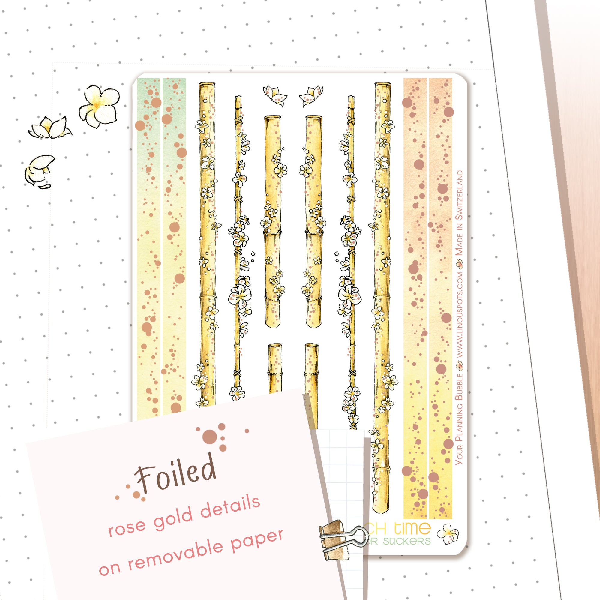 Watercolour wahis stickers sheet with foiled