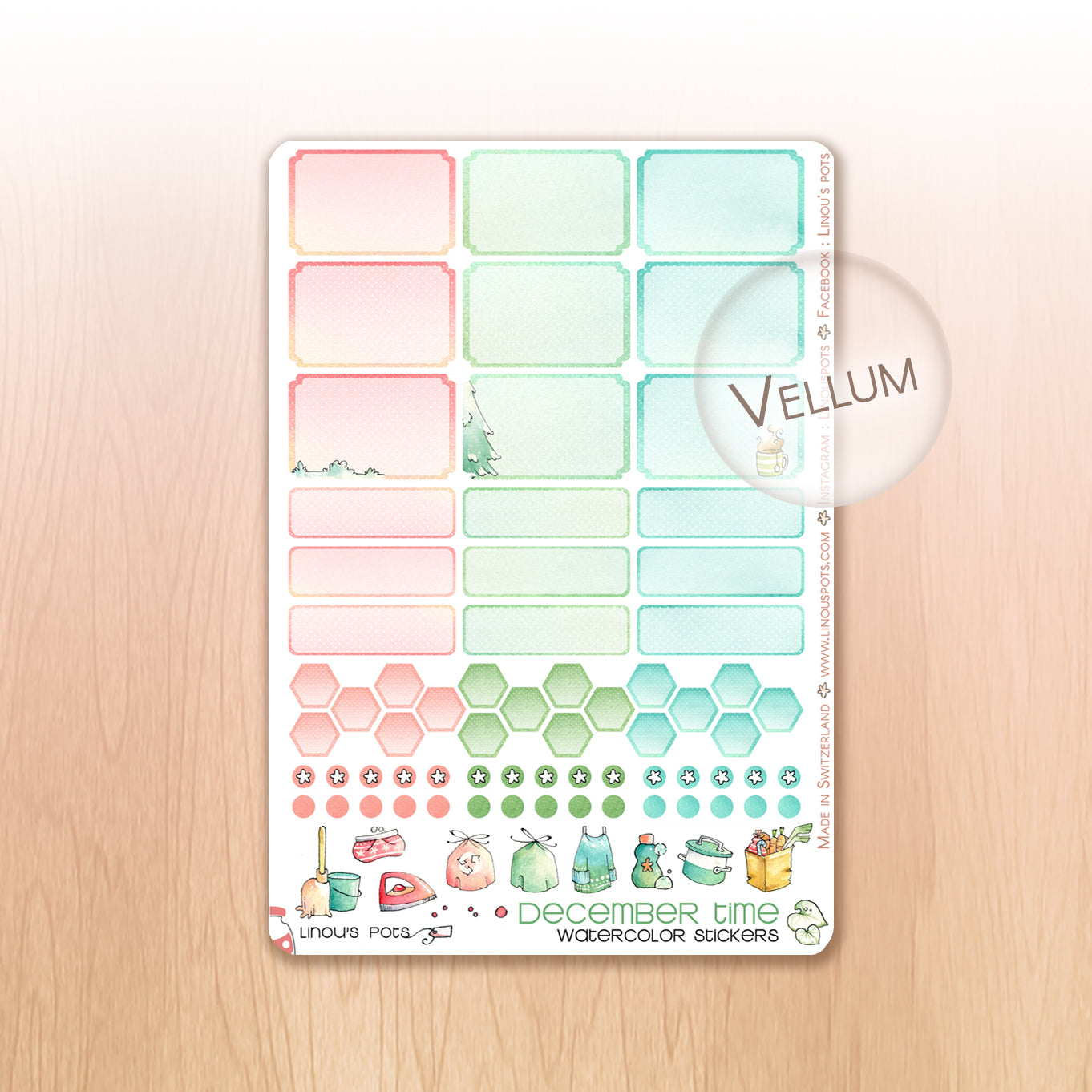 Christmas Woods - Watercolor Planner Stickers - 1,5’’ wide Hemiboxes &amp; Eventboxes
