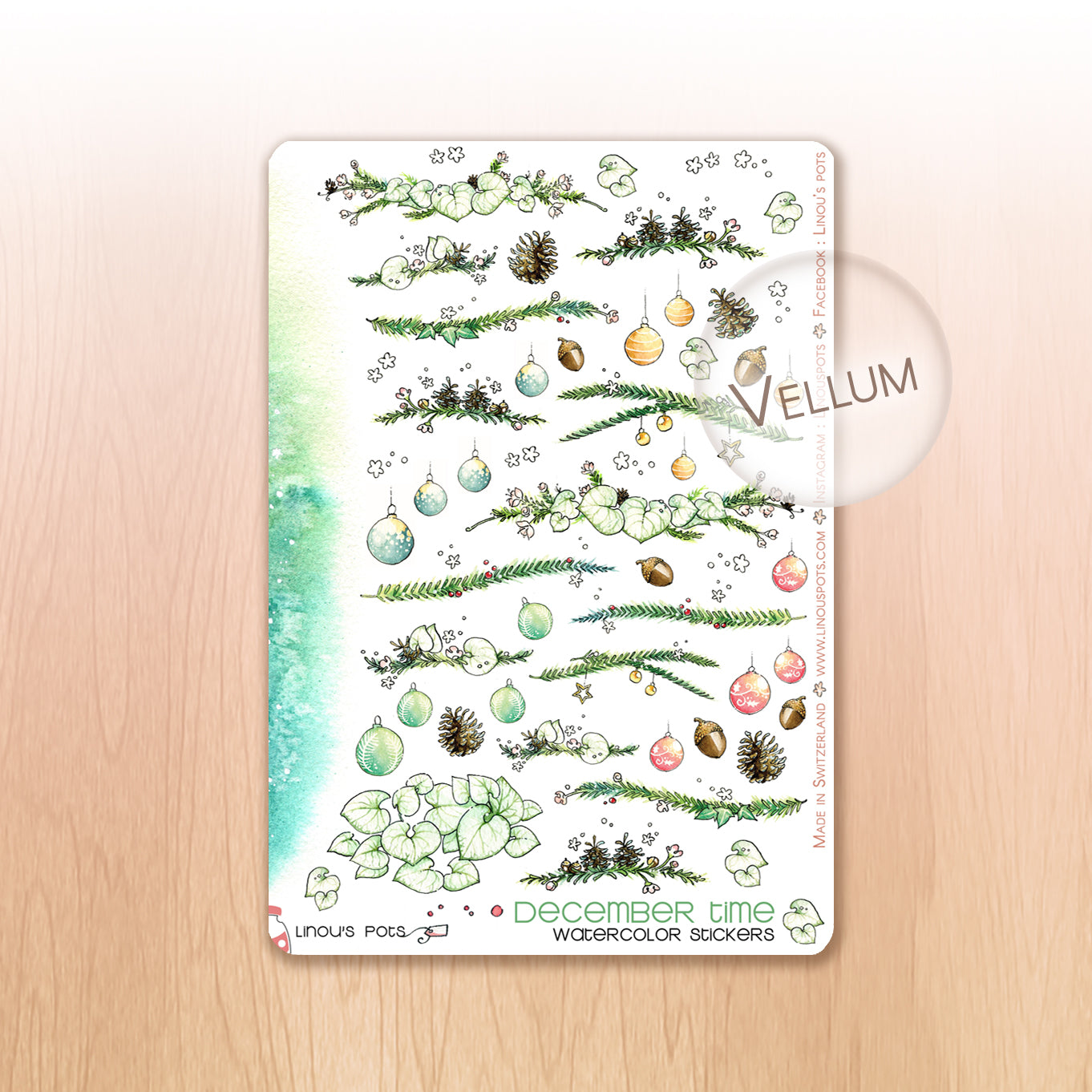 Christmas Woods - Decorative Watercolor Stickers - Christmas Branches &amp; Bubbles