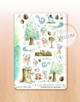 Christmas Woods - Decorative Watercolor Stickers - Rabbits In the Woods