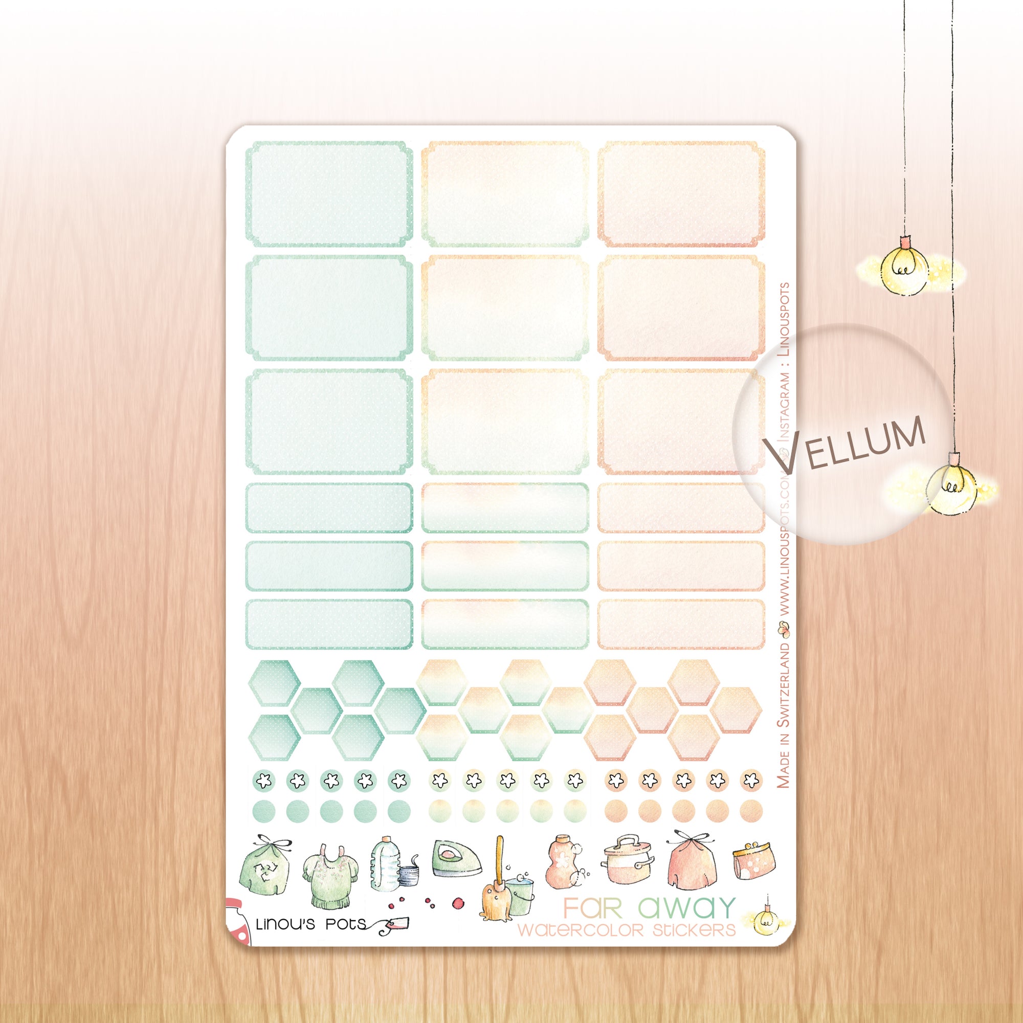 Far Away - Watercolor Planner Stickers - 1,5’’ Hemiboxes &amp; Eventboxes
