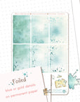 Writing At Dawn - Watercolor Planner Stickers - 1,5’’ Fullboxes Blue FOILED ✨