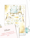 watercolor stickers with books armchairs coffee illustrations