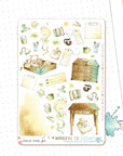 Handmade watercolor stickers Mouse Table illustrations