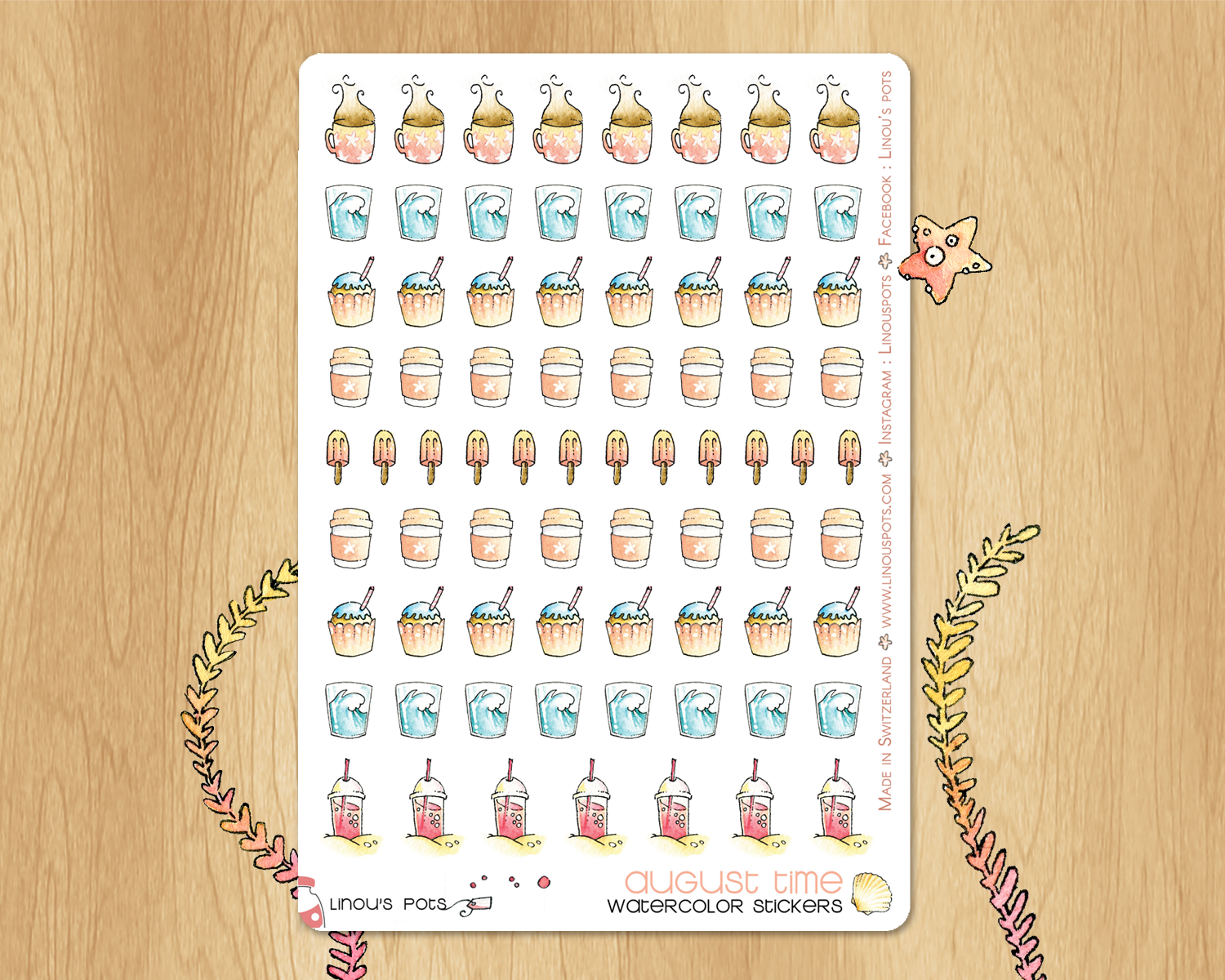 Summer drinks and cupcakes stickers