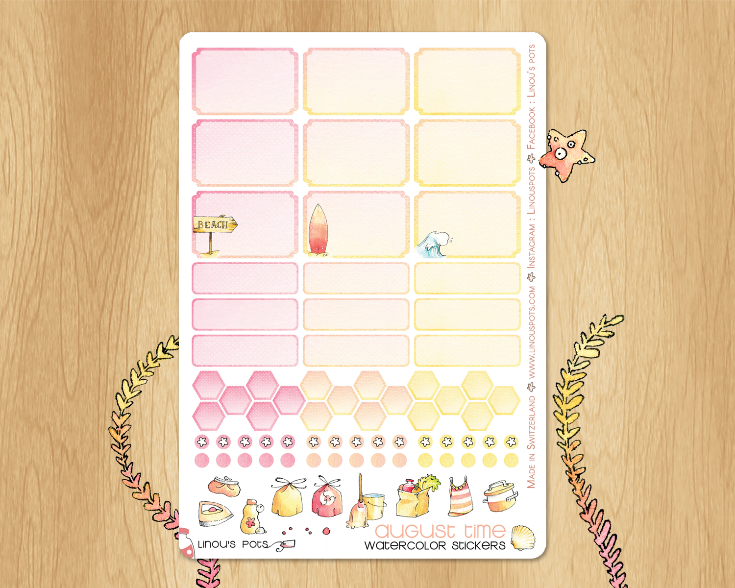 Half and quarter boxes stickers in summer moods for Erin Condren and Happy Planner 