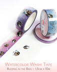 Watercolor washi tapes with buzzing bumbleblees