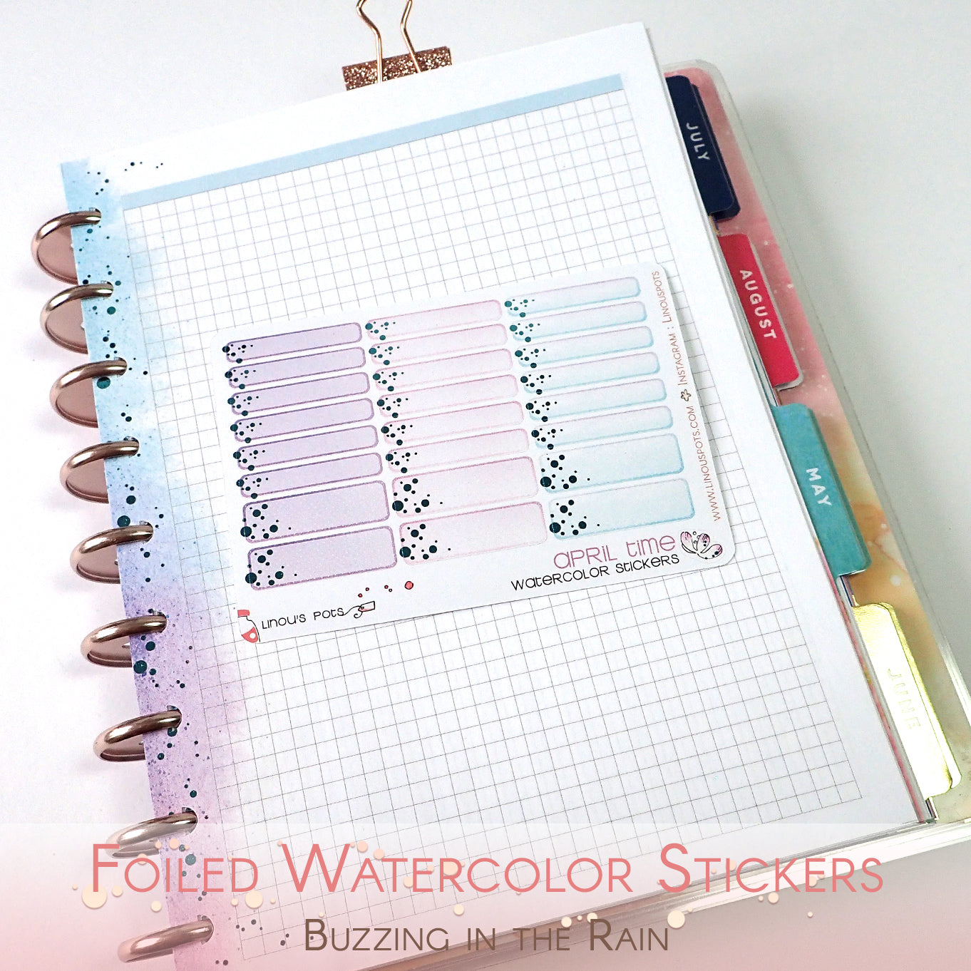 Watercolor planner stickers including 1,5&#39;&#39; wide miniboxes