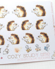 Watercolorstickers of reading hedgehogs