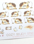 Close up of watercolor stickers with sleaping hedgeogs