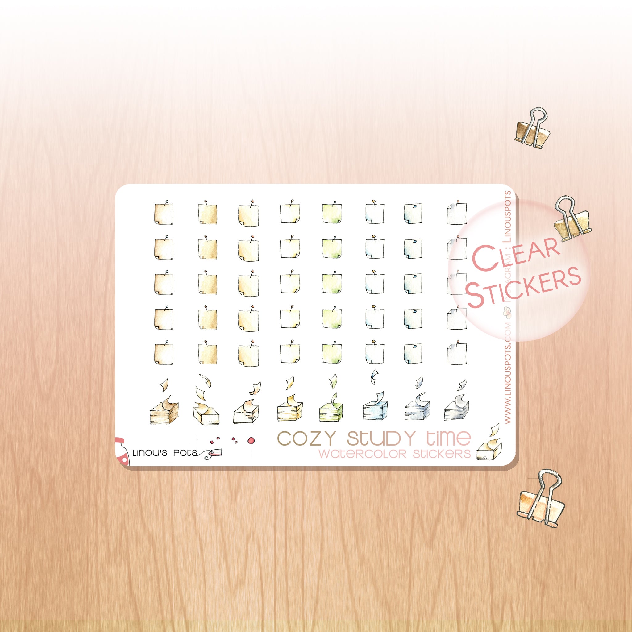 Cozy Study Time - Watercolor Planner Stickers MINI - Post-its – Linouspots