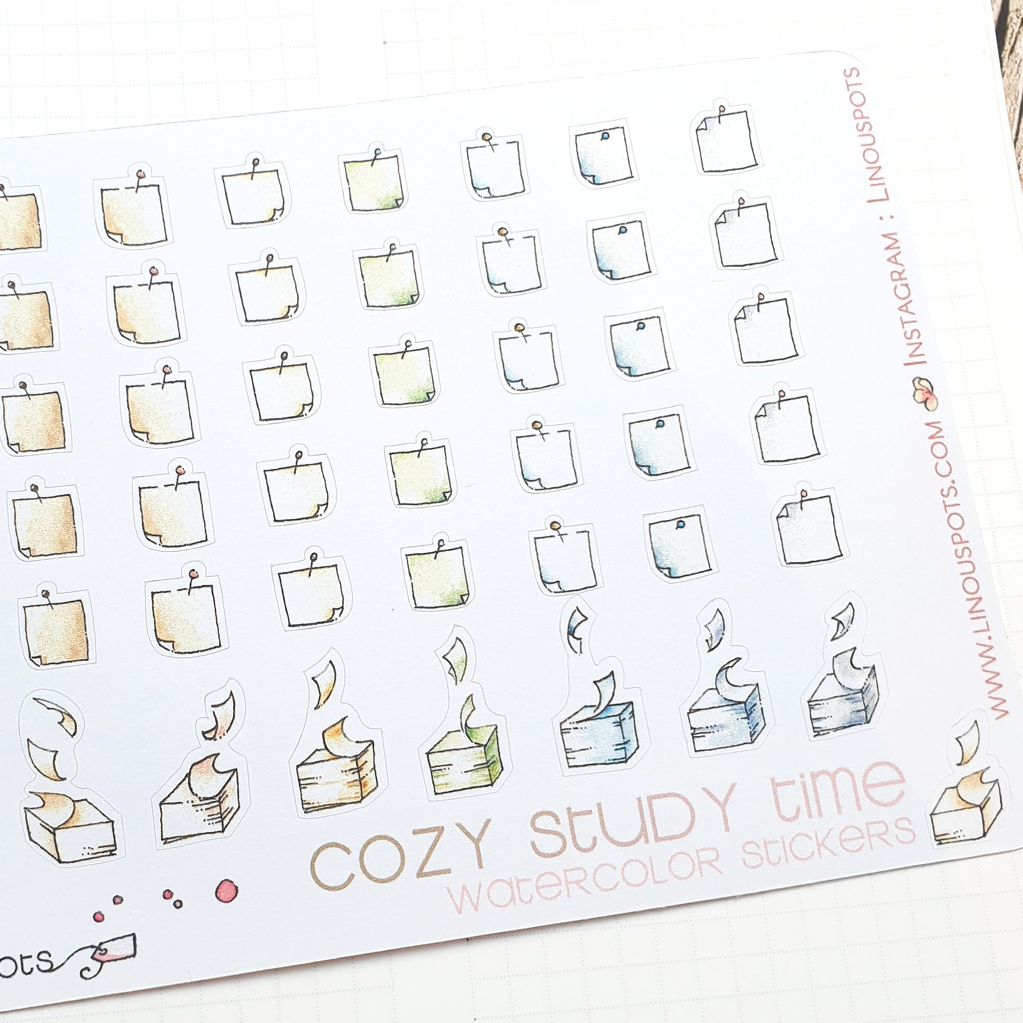 closeup of watercolor post-it stickers