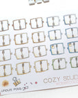 closeup of Ring bound planners stickers in neutral tones