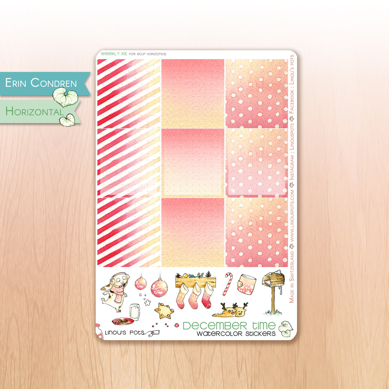 Watercolor planner stickers including fullboxes with bullet journal pattern