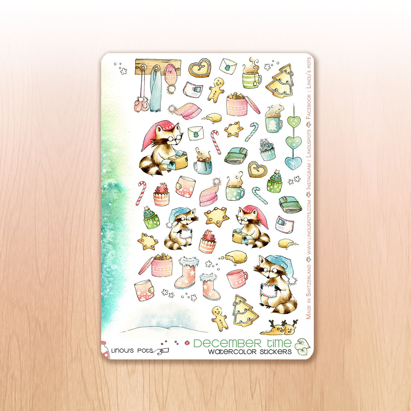 Christmas Time Planner Stickers with biscuits and raccoons