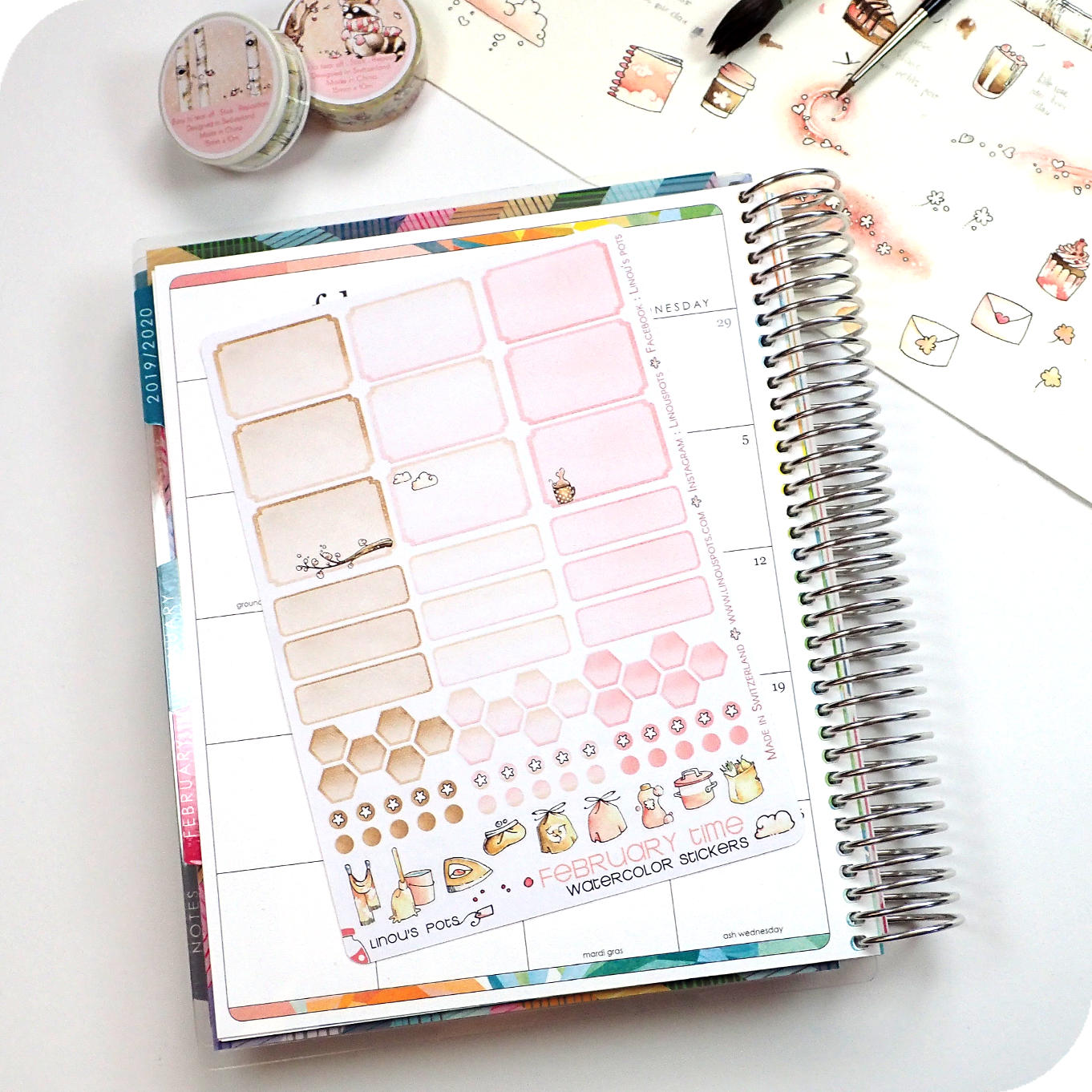 Hemiboxes and Eventboxes Watercolor planner stickers Love theme