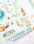 Closeup Watercolor stickers with foiled details with fall mood