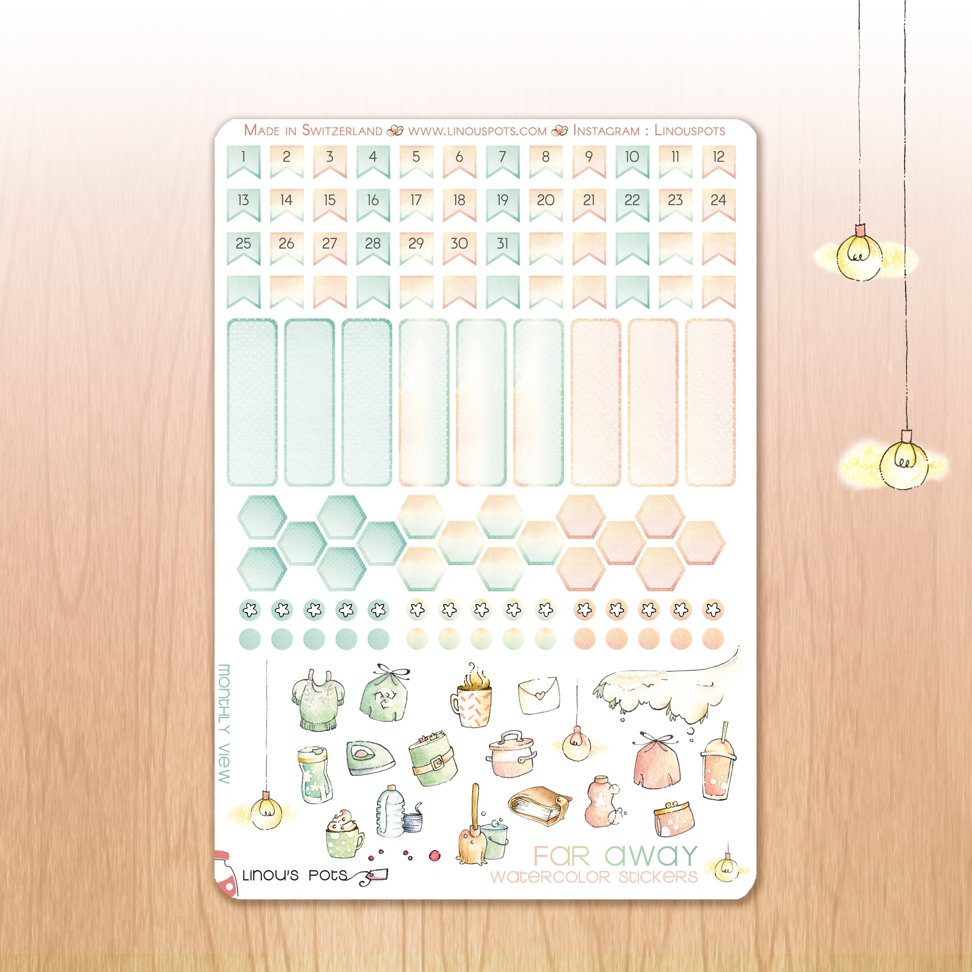 Monthly dates stickers with watercolors