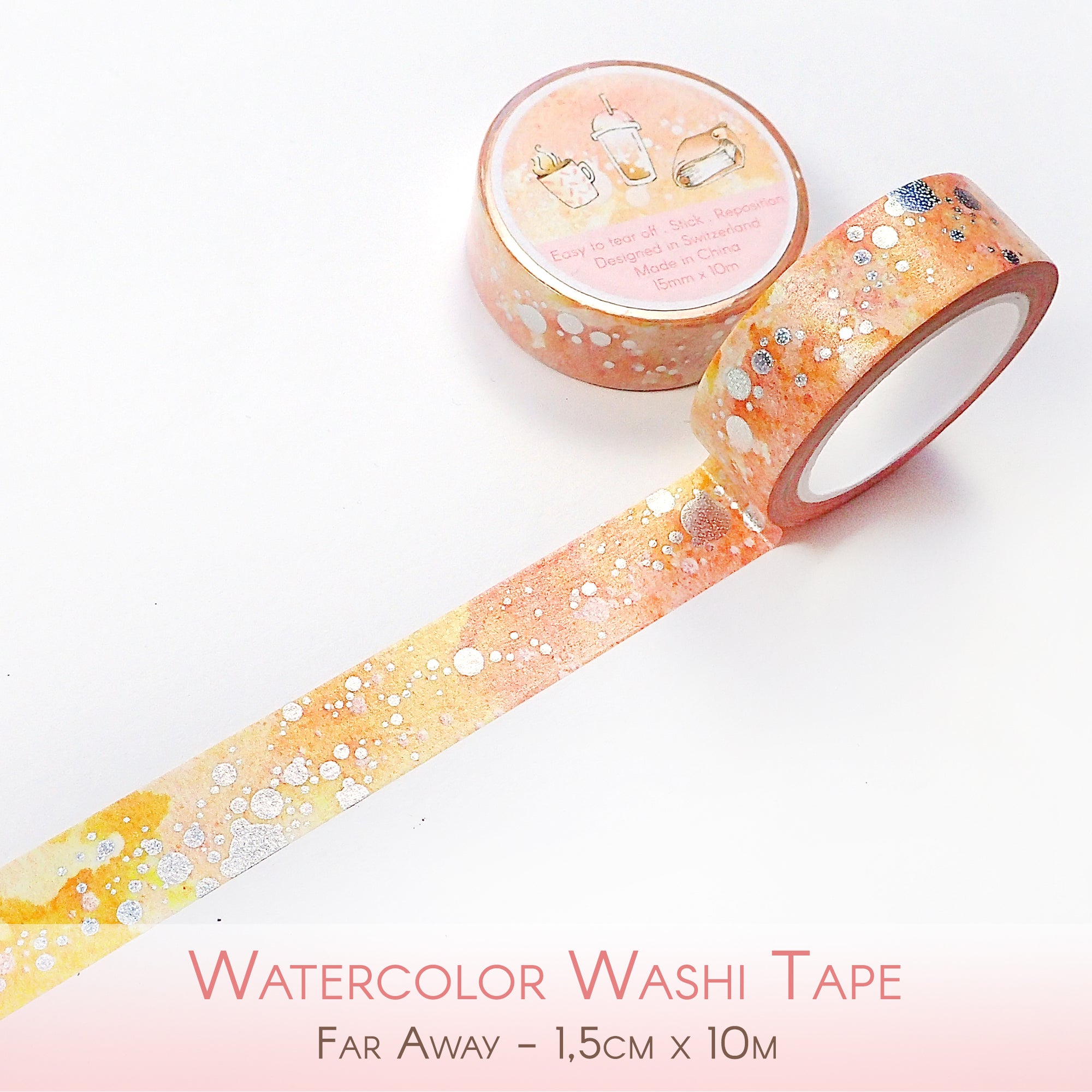 Watercolor washi tape with pink and orange stains pattern
