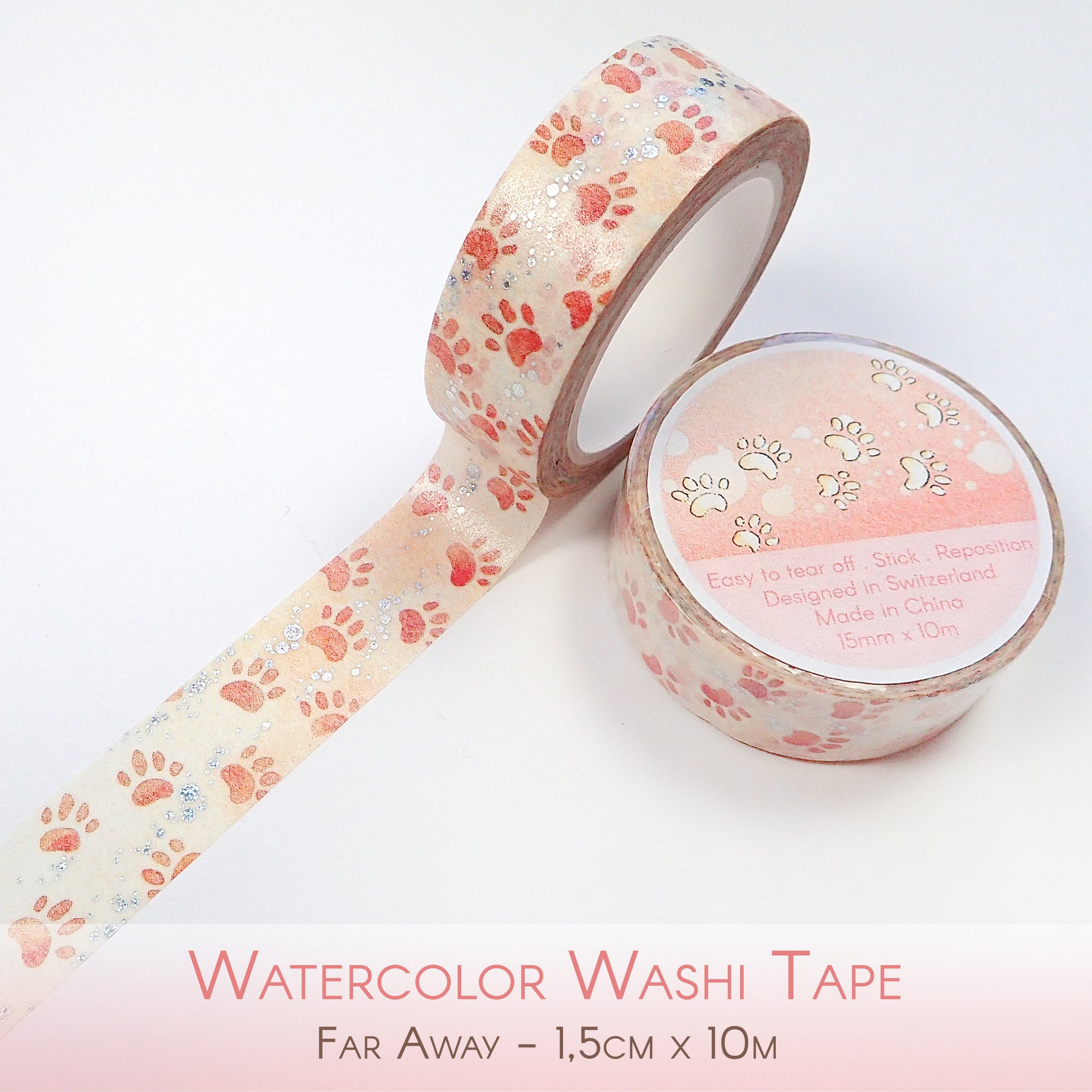 Pink watercolor washi tapes with paws pattern