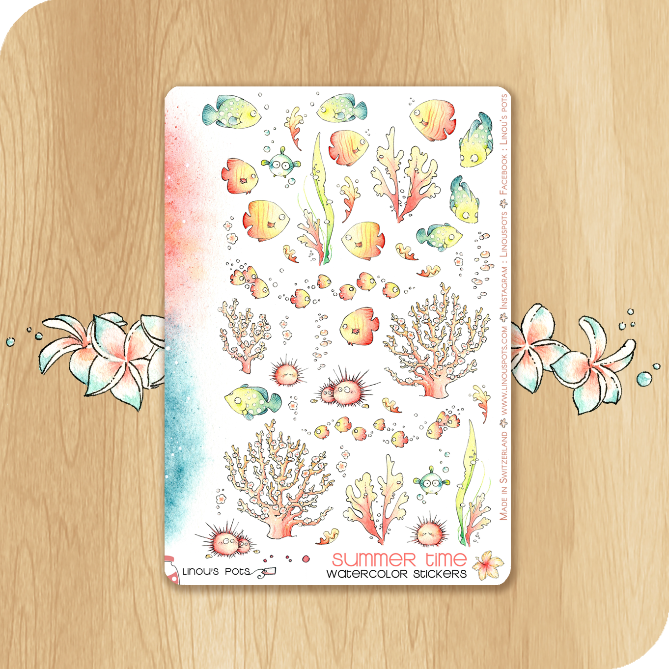 Late Summer - Decorative Watercolor Stickers - Fishes, Corals &amp; Sea Urchins