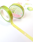 Off The Clock - Foiled 8mm Washi Tape - Green with Rose Gold Spots