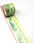Off The Clock - Foiled Thin Washi Tape - Green and Rose Gold Line