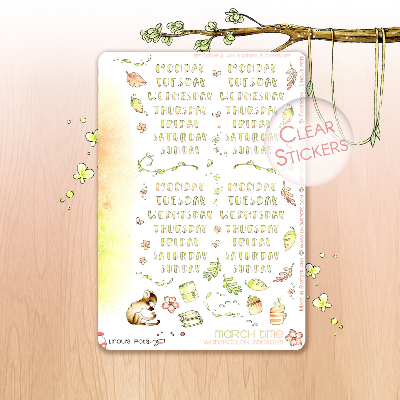 Off The Clock - Watercolor Planner stickers - Weekly Lettered Headers