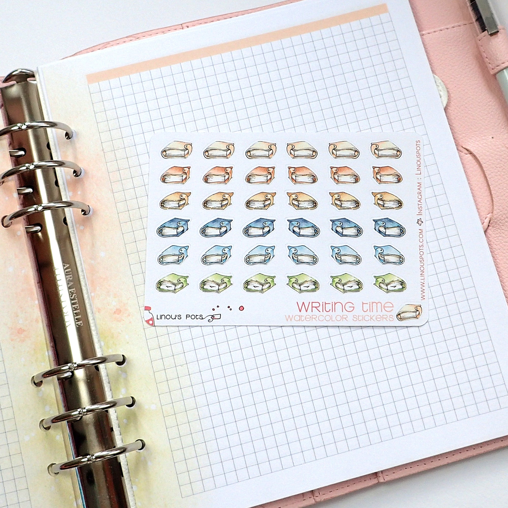 Writing Time - Decorative Watercolor Stickers - Ring Bound Planners