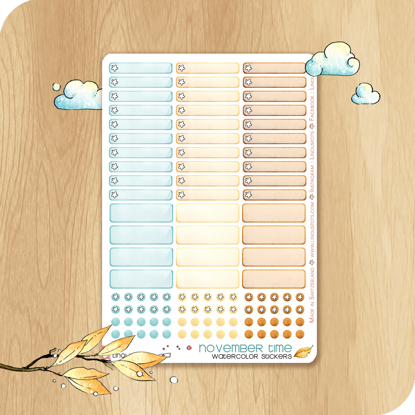 Feathery Fall - Watercolor Planner Stickers - 1,5&#39;&#39; Miniboxes