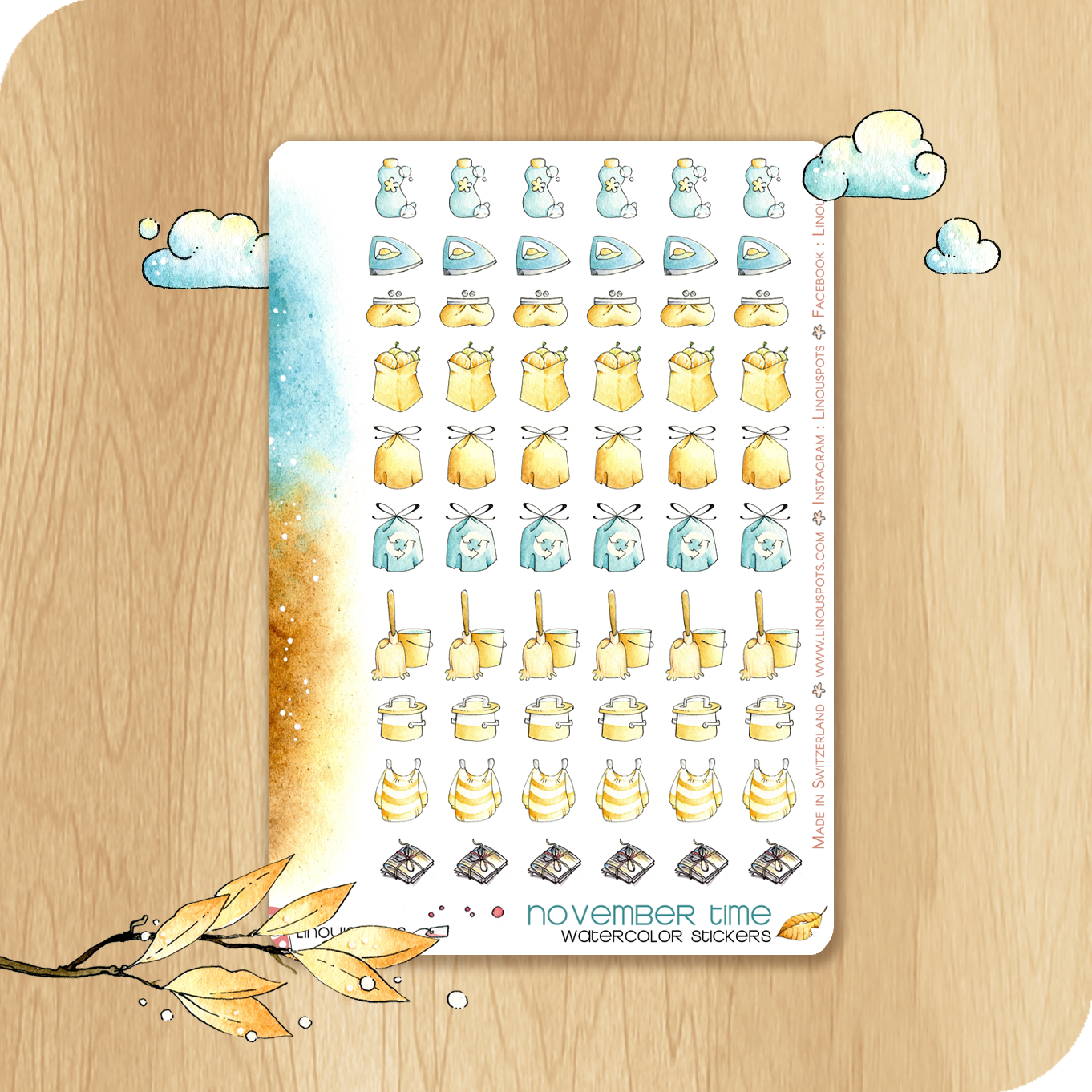 Feathery Fall - Watercolor Planner Stickers - House Chores