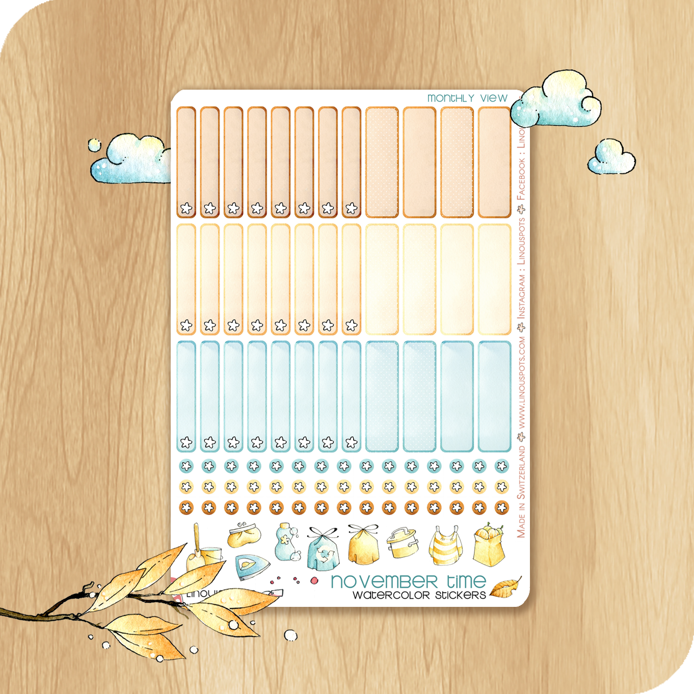 Feathery Fall - Watercolor Planner Stickers - Monthly Miniboxes – Linouspots