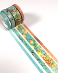 Feathery Fall - Foiled Washi Tape - Fall Flowers with blue silber details
