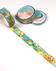 Feathery Fall - Foiled Washi Tape - Fall Flowers with blue silber details