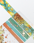 Feathery Fall - Foiled Washi Tape - Fall Flowers with blue silber details