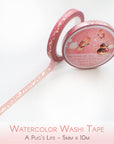 Original watercolor thin washi tape in pink and brownish tones
