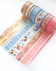 Set of 8 watercolor washi tapes, including pugs illustrations
