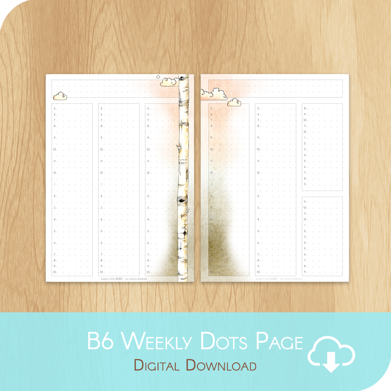 Love Is In The Air - Printable A5 Dots Hourly Page - 1 Week on 2 Pages
