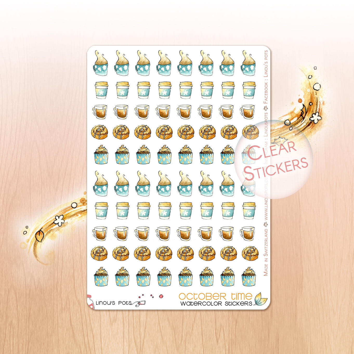 Hot beverages watercolor stickers for planner 