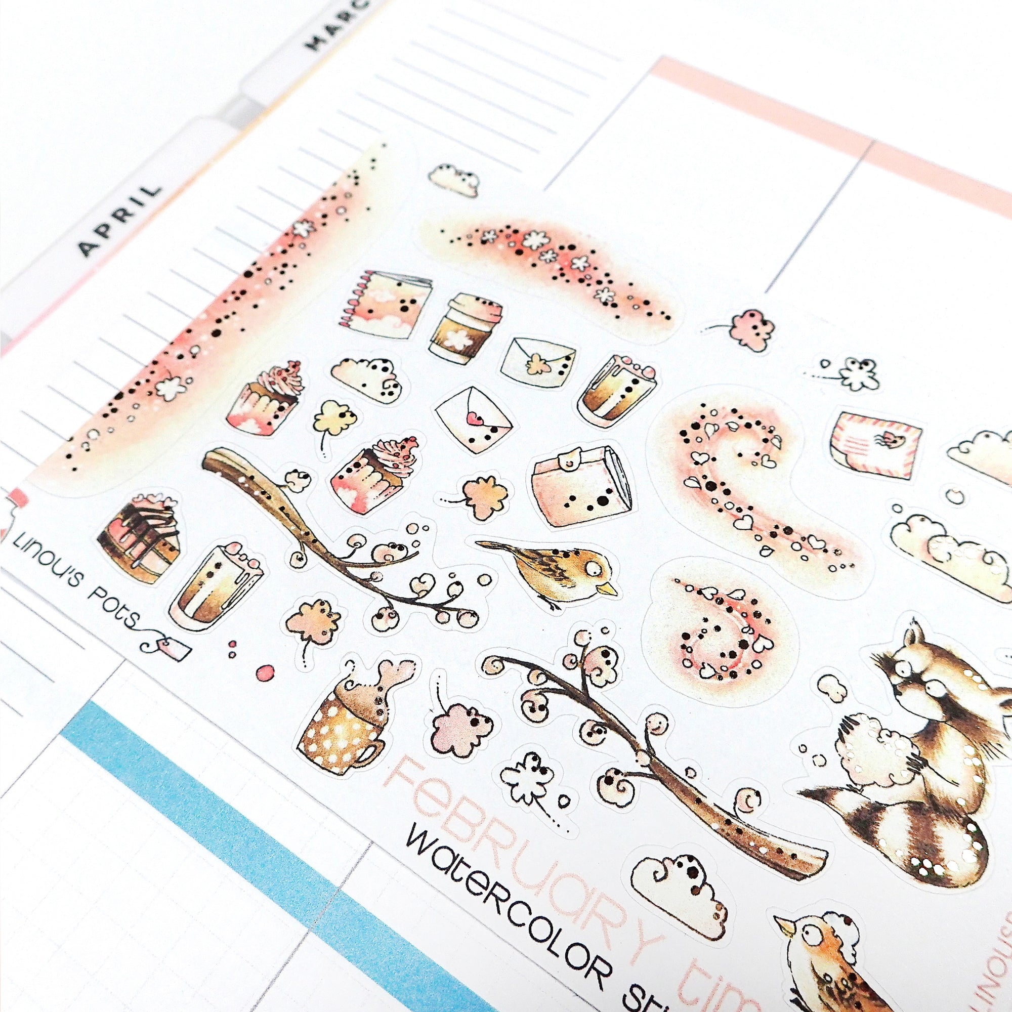 Watercolor stickers on theme love is in the air