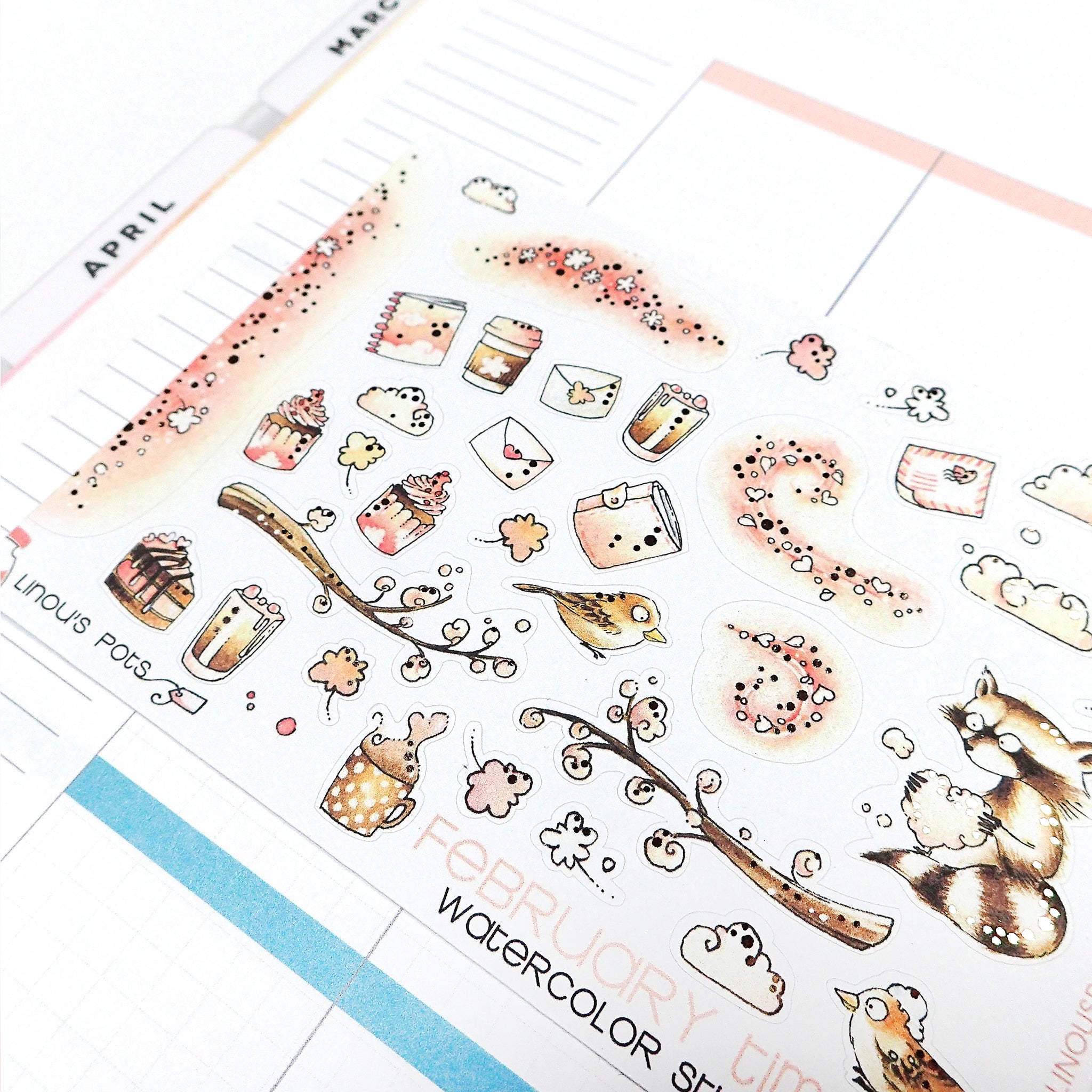 Watercolor stickers on theme love is in the air