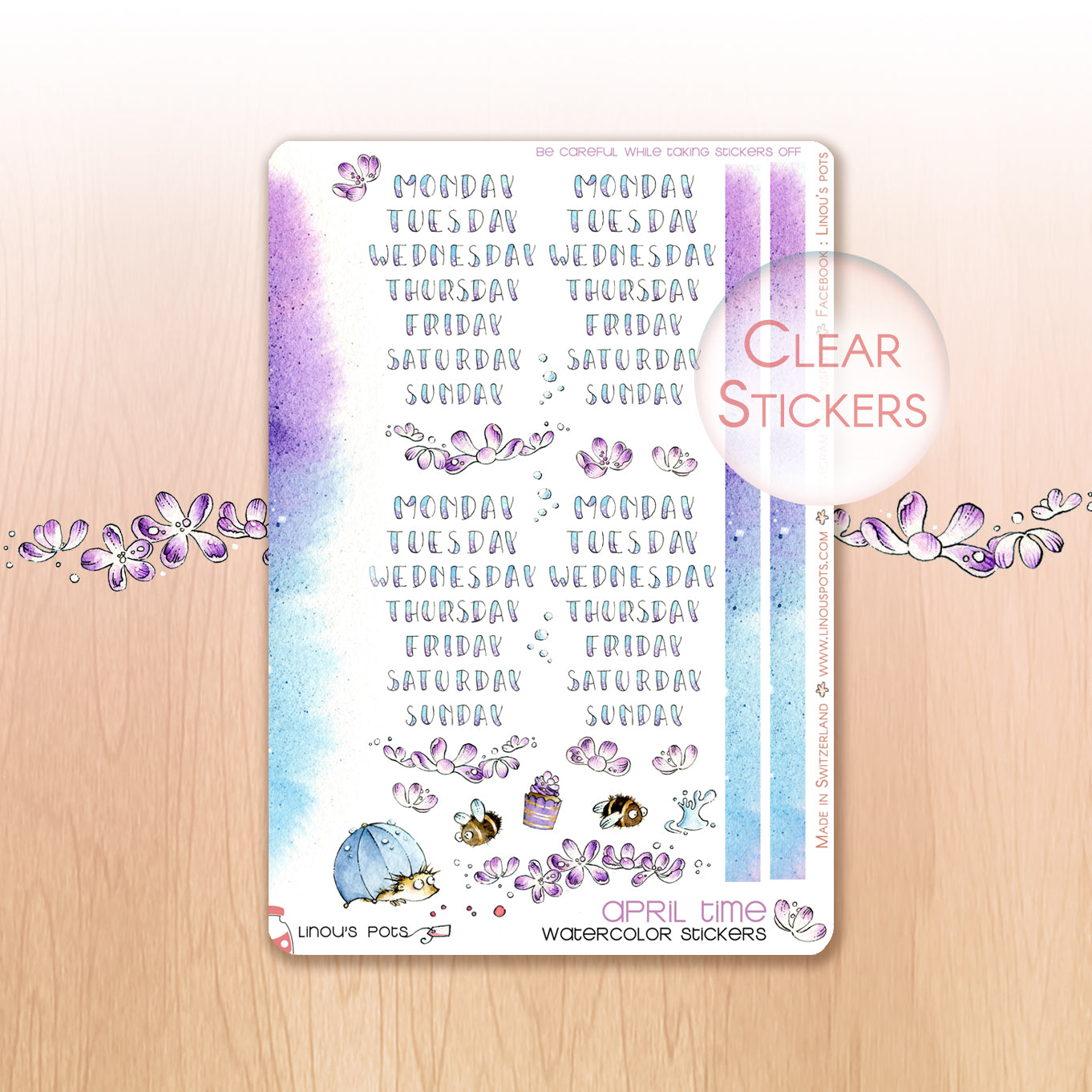 Buzzing In The Rain - Watercolor Planner stickers - Weekly Lettered Headers