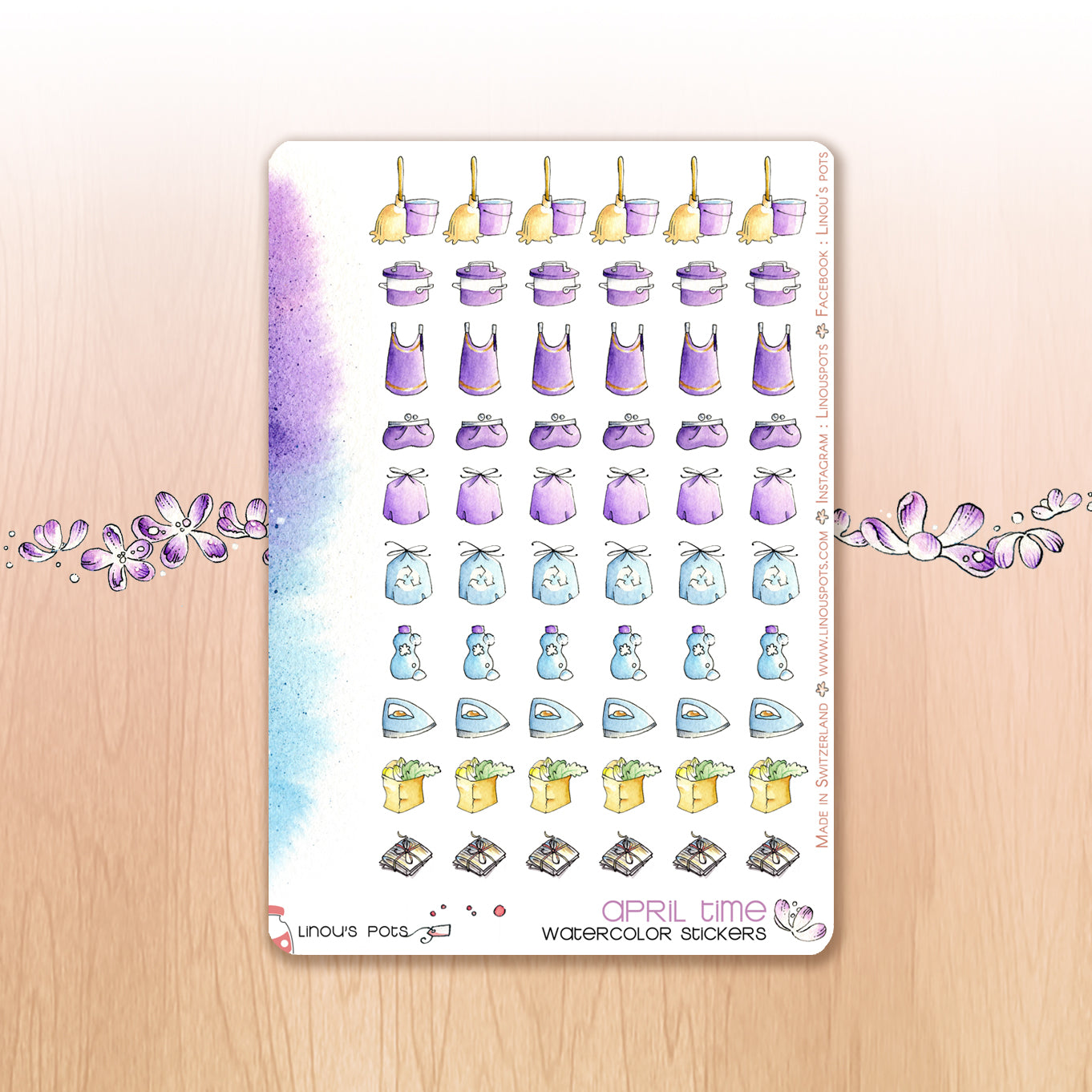 Buzzing In The Rain - Watercolor Planner stickers - House Chores