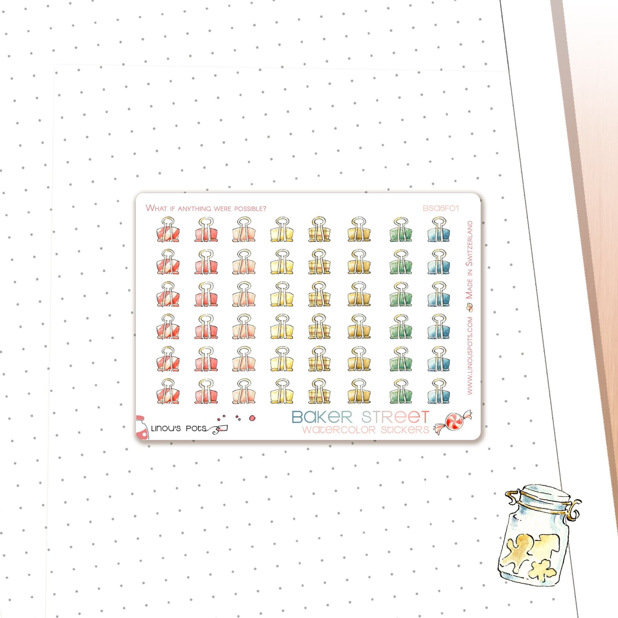 Multicolor red orange yellow green blue paperclips stickers