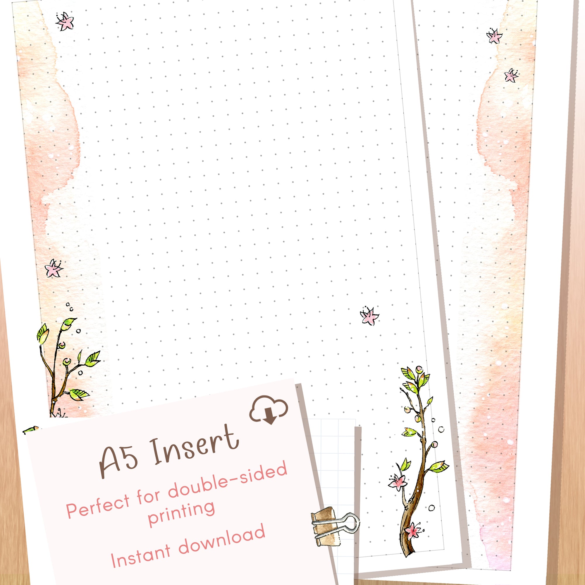 Cherry Blossoms - Free Printable A5 Dot Grid Notes Page